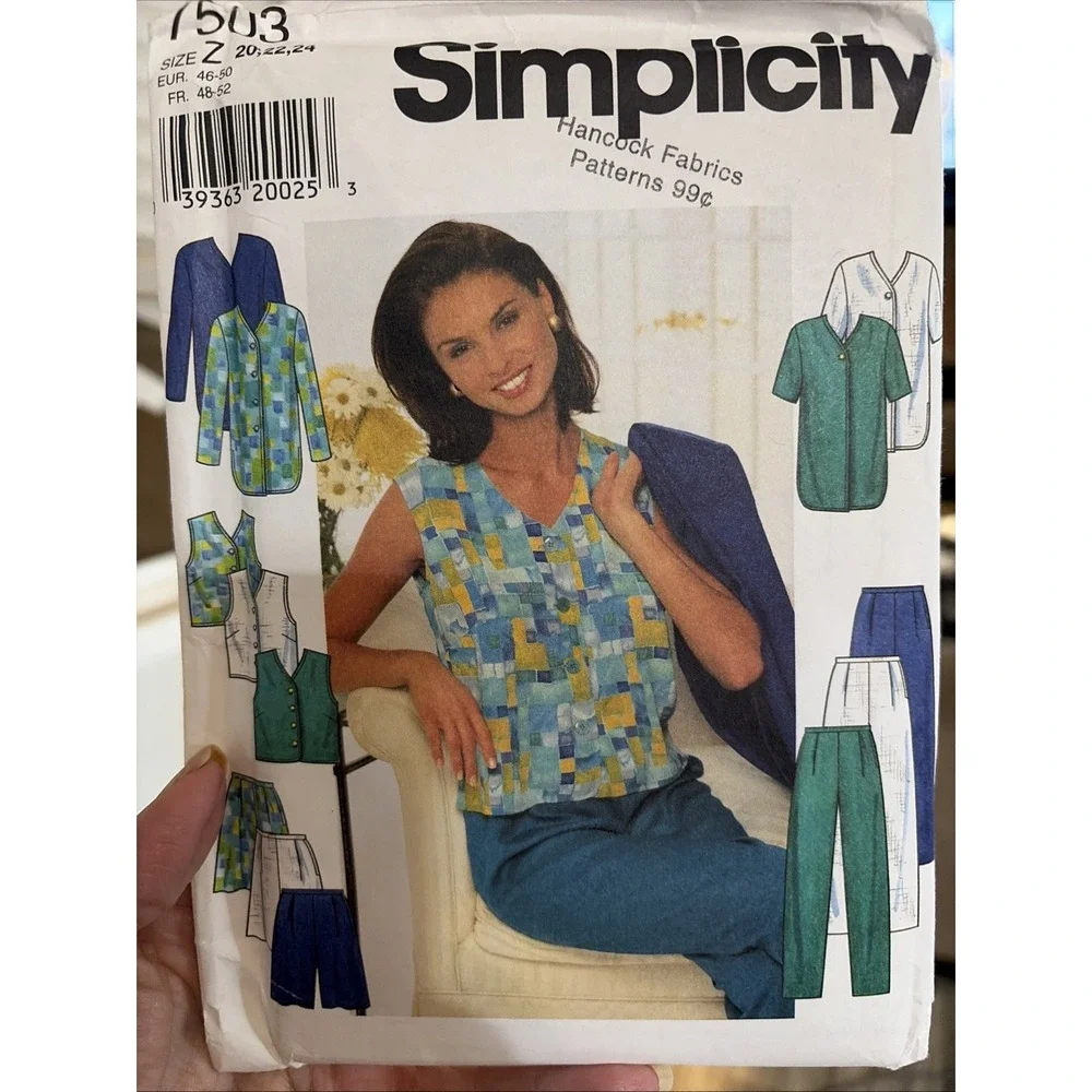 Simplicity 7503 Sewing Pattern Misses Jacket Top Pants Shorts Size 20-24 Uncut